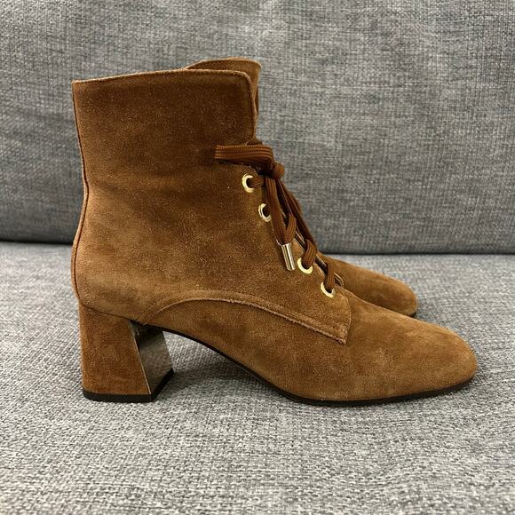 Marion Parke Stevie Suede Lace Up Boots Sz 9 Block Heel Tan Brown Ankle Booties - Picture 3 of 16